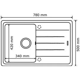 Victory S780,40 rechts Einbau Granit grau Handbetätigung 780 x 500 mm