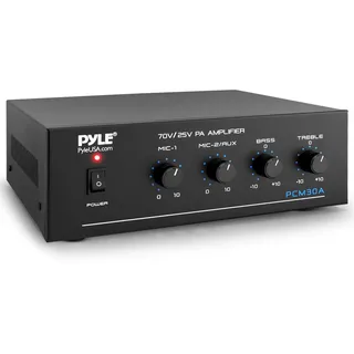 Pyle Bluetooth Stereo Verstärker, 60W Mini Verstärker mit RCA, 2 Mic Eingängen, 25/70V Ausgängen, LED für PA-Verstärker, Bass & Höhenanpassung