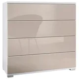 Vladon Kommode Pavos V3 (Sideboard, mit 4 Schubladen), Weiß matt/Sandgrau Hochglanz (76 x 76 x 35 cm) grau