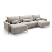Deine Möbel 24 Wohnlandschaft LOCA U-Form 382 cm breit Ecksofa Sofa Wohnzimmer L-Couch Cord Samt, Beige Creme Grau Hellgrau Anthrazit Schwarz 5 Teile, mit Schlaffunktion Bettfunktion Bettkasten beige