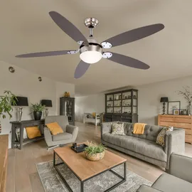 GLOBO Lighting - LED Deckenventilator mit Beleuchtung Deckenventilator mit Zugschalter, Sommer Winter, Flügel wendbar braun graphit 3 Stufen, 1x E14