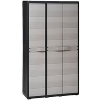 BAZZI Gartenschrank Kunststoff Balkonschrank kunststoffschrank mehrzweckschrank besenschrank putzschrank gartenschrank für den außenbereich Spindschrank-Schwarz und Grau-97 x 38 x 171 cm