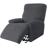 NAVESO 4 teilige Sessel Bezug, Sesselbezug Relaxsessel Komplett, Sesselschoner für Relaxsessel mit Taschen, Sesselbezug Stretch für Fernsehsessel Liege Sessel (Dunkelgrau)