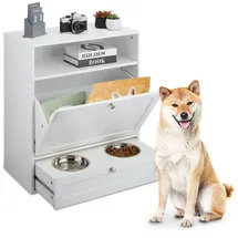 Relaxdays Futterschrank Hunde Weiß,Silber
