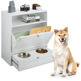 Relaxdays Futterschrank Hunde Weiß,Silber