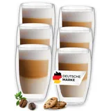 LAPRESO® Latte Macchiato Gläser doppelwandig 6er Set 450ml - Doppelwandige Gläser modernes Design Cappuccino Tassen Teegläser aus Borosilikatglas
