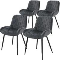 ML-Design 4er Set Esszimmerstühle mit Rücken- und Armlehnen, Anthrazit, Samt Sitzfläche, Metallbeine, Küchenstühle Küchenstuhl Wohnzimmerstühle