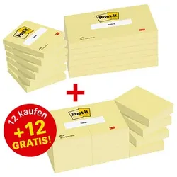 12 + 12 GRATIS: Post-it® Notes Haftnotizen-Set 654655P gelb 12 Blöcke + GRATIS 12 Blöcke Haftnotizen 5,1 x 3,8 cm