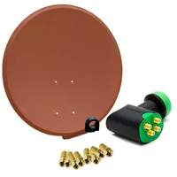 PremiumX Satelliten-Komplettanlage 80cm Satellitenschüssel Ziegelrot Quad LNB 8x F-Stecker,