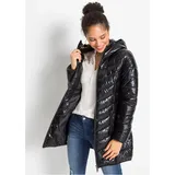 bonprix Steppjacke in Metallic-Optik, schwarz, Gr.40, Kurzer Steppmantel mit Kapuze