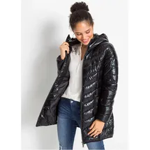 bonprix Steppjacke in Metallic-Optik, schwarz, Gr.40, Kurzer Steppmantel mit Kapuze