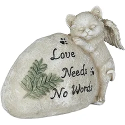 Relaxdays Grabschmuck für Katze, Gartendeko Figur, Andenken Tier, Grabstein mit Spruch, Katzenengel, wetterfest, creme
