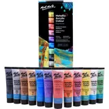 Mont Marte Acrylfarben Set – Metallic – 12 Stück, 36 ml Tuben – Ideal für Acrylmalerei – Brillante Lichtechte Farben mit großer Deckkraft