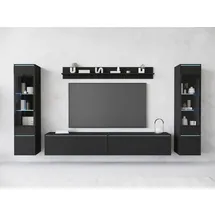 Home Affaire Wohnwand HOME AFFAIRE "VERA II", schwarz (graphit schwarz matt), B:260cm H:130cm T:33cm, Kastenmöbel-Sets, Wohnwand, Mediawand 260 cm, Vitrine mit Verglasung, stehend und hängend