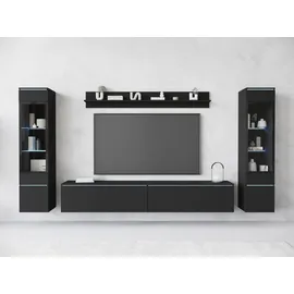 Home Affaire Wohnwand HOME AFFAIRE "VERA II", schwarz (graphit schwarz matt), B:260cm H:130cm T:33cm, Kastenmöbel-Sets, Wohnwand, Mediawand 260 cm, Vitrine mit Verglasung, stehend und hängend