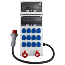 Doktorvolt Baustromverteiler 32A 16A 12x230V mit MID-Energiezähler Mennekes Steckdosen und 5x10mm2 Kabel Doktorvolt® eXT-S/FI DV-8218-F