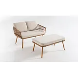 prestige home living outdoor MARENA Liegesofa 2-Sitzer 6tlg. 200 x 100 x 80 cm Braun/Weiß