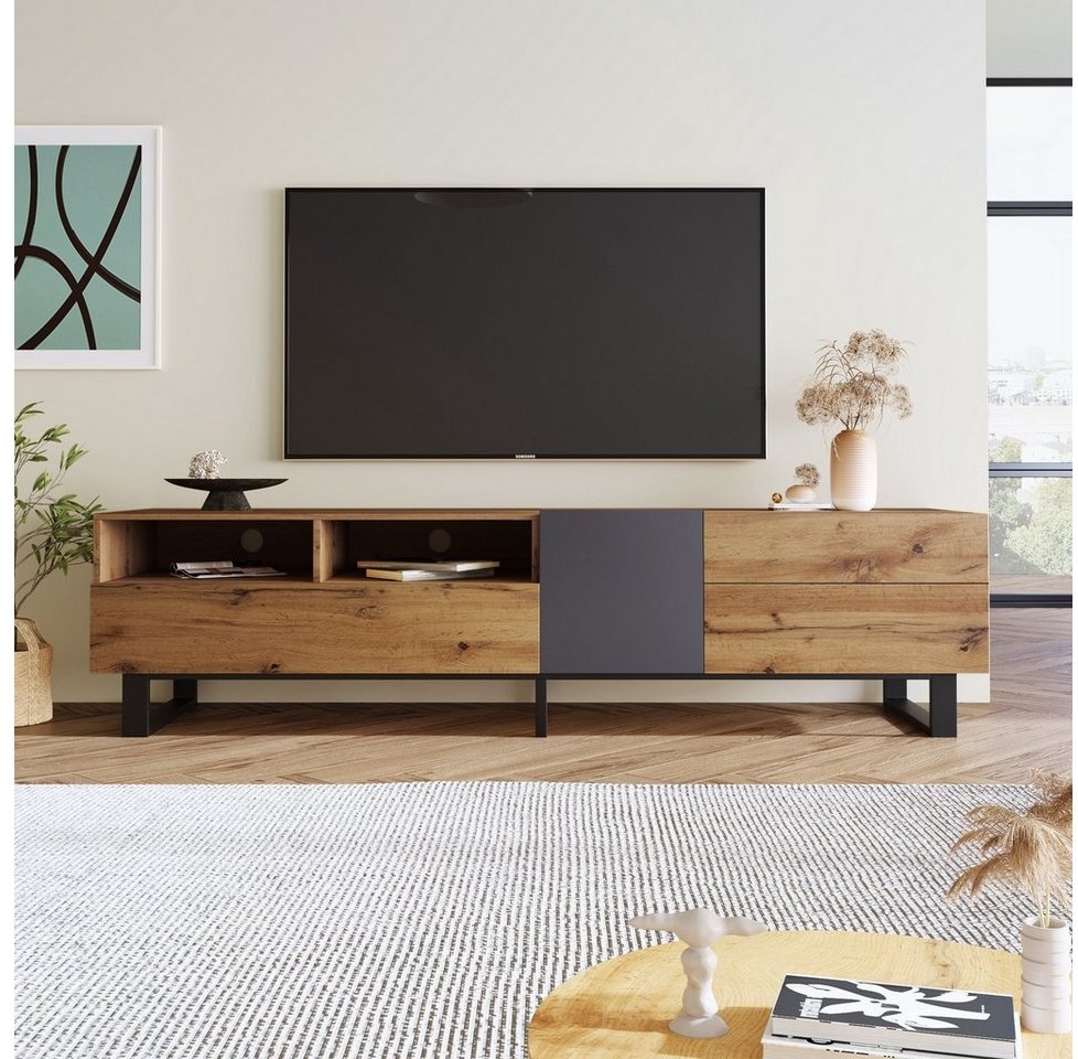 Celya TV-Schrank Moderne Farbe passend Holz Maserung TV Schrank 180cm stabil, Retro beige