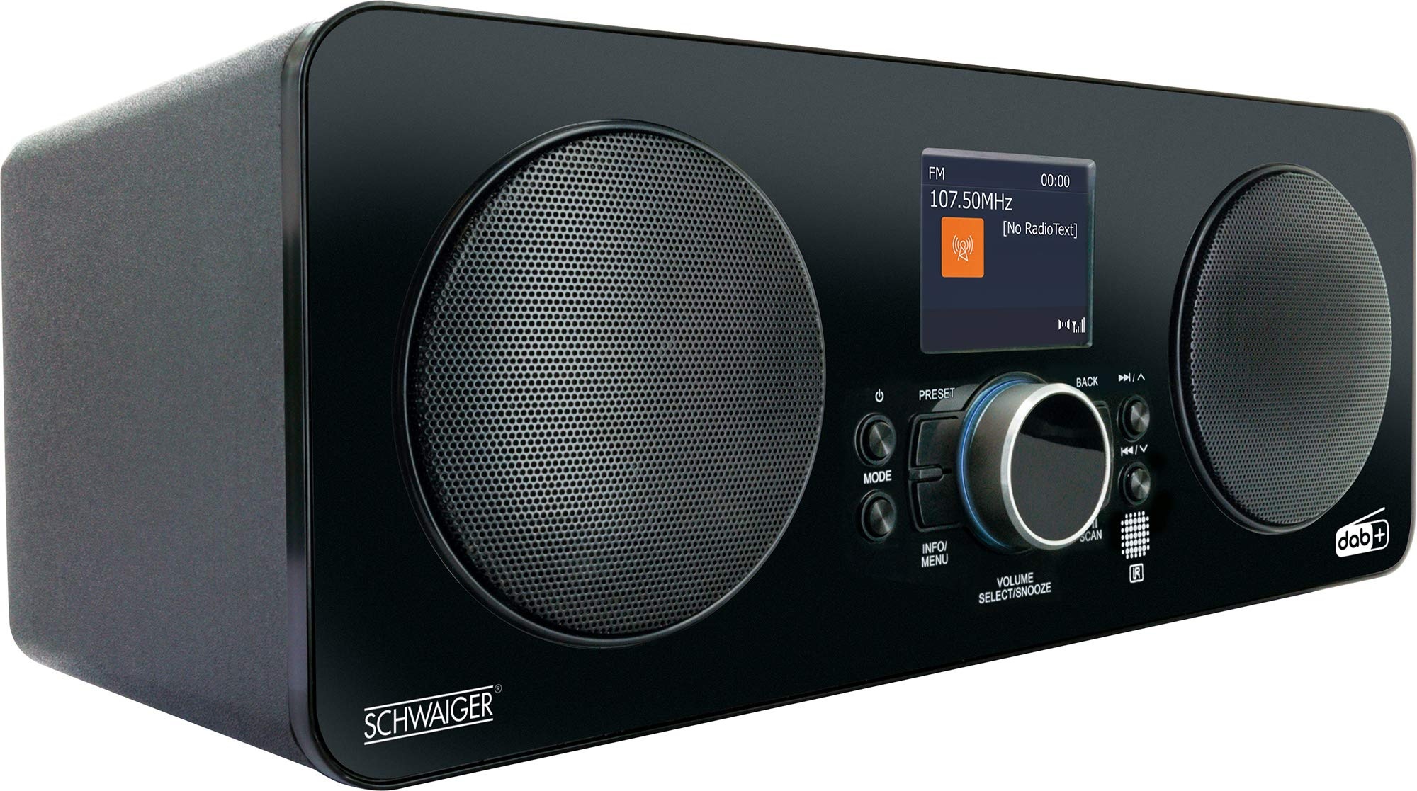 SCHWAIGER DAB650 513 Digitales Radio DAB+ FM WLAN Wecker LCD Farbdisplay Bluetooth Stereo 2 HiFi Lautsprecher Stabantenne Netz- und Batteriebetrieb schwarz