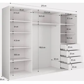 masseno Schwebetürenschrank SORE 270 x 205 x 58 cm Schwarz