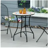 OKWISH Gartentisch Mosaiktisch rund Ø60 cm, Balkontisch Keramik Stahl (Packung, 1-St., Outdoor Tisch Höhe 71 cm für Balkon und Garten, runder Bistrotisch), mit Mosaikplatte aus Keramik, Metallgestell Rot Blau Weiß blau|rot