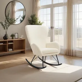 Tectake Schaukelstuhl Swing Bouclé 70 x 100 x 93 cm Creme/Schwarz