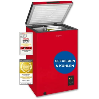 Exquisit Gefriertruhe, Kombigerät, 2-in-1, 99 Liter, Tiefkühltruhe, Kühlen, 4-Sterne-Gefrieren, Gefriertruhe klein, Toplader, Gefrierkorb, GT100-050E rot
