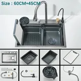 Küchenspüle - Wasserfall Spülbecken mit Armatur - 304 Edelstahl - Großes Einzelbecken Unterbau - Digitalanzeige - Touch Wasserfall - Gebürstet...