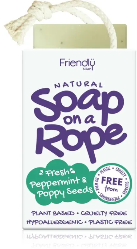 Friendly Soap Soap on a Rope Peppermint & Poppy Seeds Naturseife mit Band 95 g