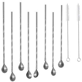 Intirilife Edelstahl Strohhalmlöffel 8er Set 19 cm Silber