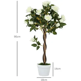 Outsunny künstliche Rosenpflanzen groß 90 cm Kunstpflanze, Plastik künstliche Pflanzen Rosenbaum mit UV-Schutz im Topf, Kunstbaum wie echt für Wohnzimmer Schlafzimmer Büro Moderne Dekoration Geschenk