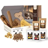Wildfang Welpen Paket XXL Willkommen Liebling Welpe - kleine Hunde | Starterset für Welpen, getreidefreie Snacks, Käsesnacks, Lederknochen, Kaustab aus Olivenholz, Kaffeeholz, Yak Cheese, Kauwurzel
