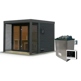 Karibu 38 mm Saunahaus Ares 3 Anthrazit/Anthrazit inkl. 9 kW Ofen + ext. Steuerung