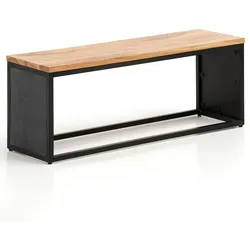 KADIMA DESIGN Sitzbank Akazie Massivholz / Steinoptik 120x45x35 cm Flurbank mit Metallgestell, Design Bettbank Schlafzimmer, Kleine Garderobenbank