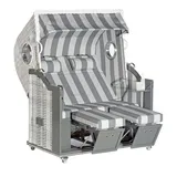 SonnenPartner Strandkorb Classic 2-sitzer Xl Halbliegemodell White-washed/grau Mit Bullaugen - Sonnenpartner