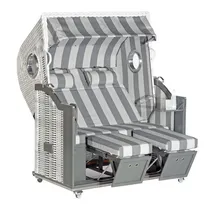 SonnenPartner Strandkorb Classic 2-sitzer Xl Halbliegemodell White-washed/grau Mit Bullaugen - Sonnenpartner