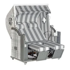 SonnenPartner Strandkorb Classic 2-sitzer Xl Halbliegemodell White-washed/grau Mit Bullaugen - Sonnenpartner