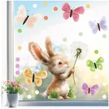 Sunnywall Fensterbild Fensteraufkleber Hase Pusteblume Fensterdeko