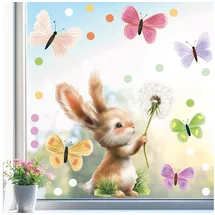 Sunnywall Fensterbild Fensteraufkleber Hase Pusteblume Fensterdeko