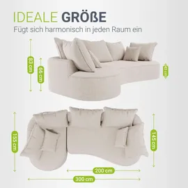 Juskys Sofa Tirano - Ecksofa L-Form, inkl. Kissen, 4-Sitzer Eckcouch, Bouclé Creme &