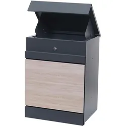Mendler Paketkasten HWC-K41, Paketbox Paketfach Paketstation Briefkasten, Metall ~ verzinkt anthrazit-Holzoptik