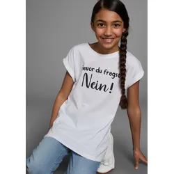 T-Shirt KIDSWORLD "Bevor Du fragst: NEIN", Mädchen, Gr. 128/134, weiß, Jersey, Obermaterial: 100% Baumwolle, bedruckt, modisch, weit hüftbedeckend, Rundhals, Kurzarm Aufschlag, Shirts, Kurzarm, mit Print, Rundhalsausschnitt