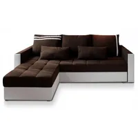 Masseno Ecksofa, Braun, Weiß, Kunststoff, 3-Sitzer, L-Form,L-Form, 220x140 cm, Wohnzimmer, Sofas & Couches, Wohnlandschaften, Ecksofas