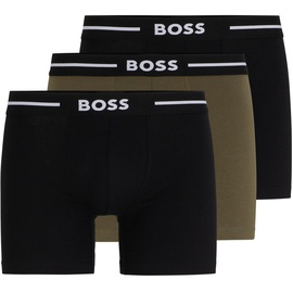 Boss Herren Boxershorts, 3er Pack - 3P Bold, Boxer Briefs, Cotton Stretch, Logo Schwarz/Khaki M