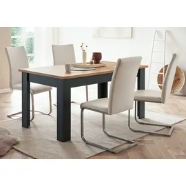 Lomadox Landhausstil Esstisch CESENA-61 in anthrazit mit Wotan Eiche Nb., B/H/T ca. 160/76/90 cm - Grau
