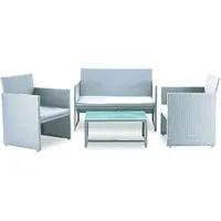 Garden Friend Wohnzimmer Valencia (2 Sessel 1 Sofa 1 Tisch) Weißer Polyrattan-bezug Mit Grauen Kissen