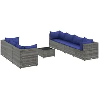 vidaXL 8-tlg. Garten-Lounge-Set mit Kissen Grau Poly Rattan