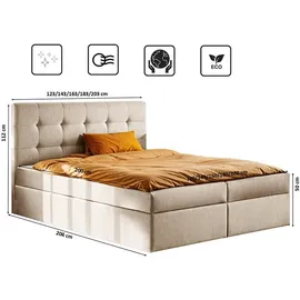 Kaiser Möbel Boxbett, Creme, Holz, H3, 120x200 cm Hellbeige