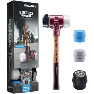Halder Schonhammer Starterkit, SIMPLEX-Schonhammer D60, Gummikomposition mit Standfuß/Superplastik sowie je ein TPE-soft und TPE-mid Schlageinsatz plus Flaschenöffner | 3027s026