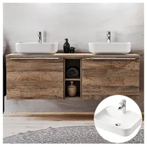Lomadox - Doppelwaschtisch-unterschrank 140cm Mit 2 Keramikbecken Puebla-56 In Vintage Oak, B/h/t Ca.: 140,4/62,5/46 Cm